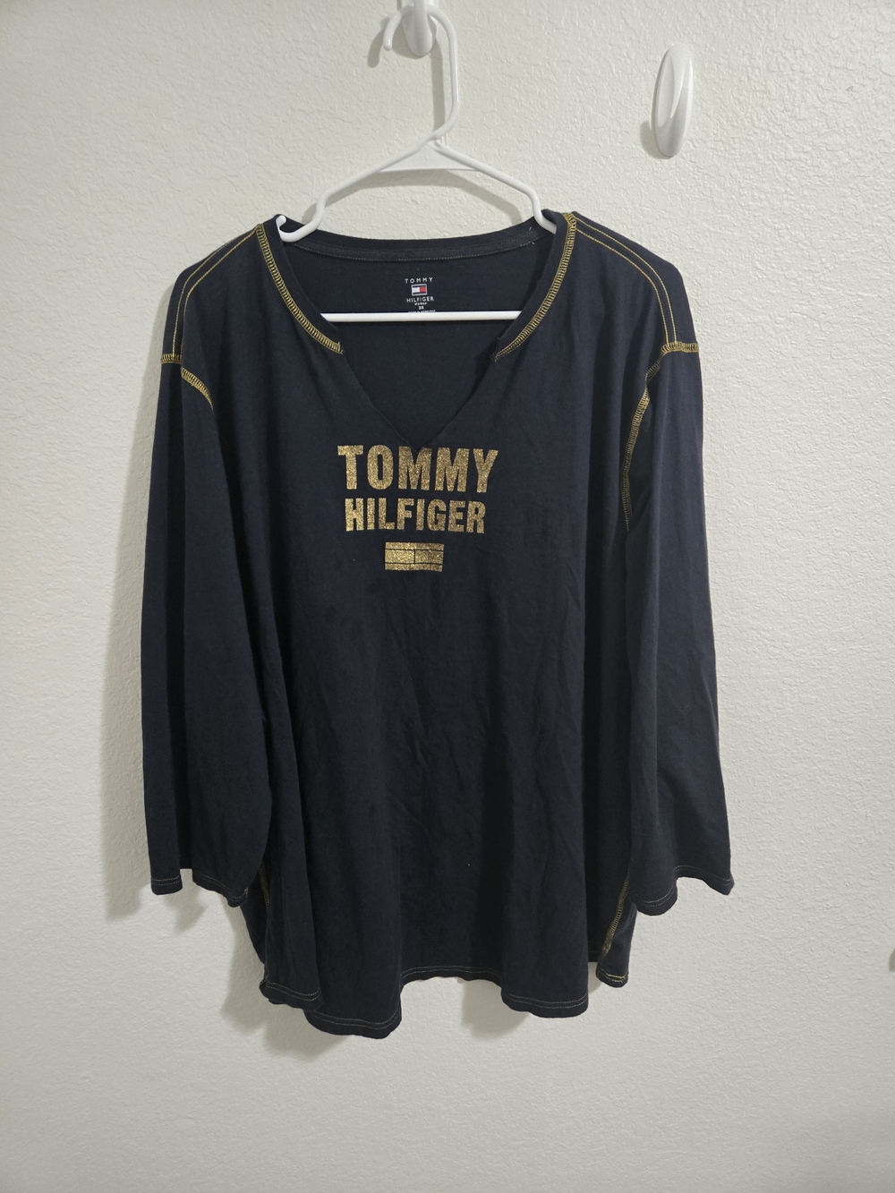 Tommy Hilfiger | Navy Long Sleeve Top with Gold Logo Stitching